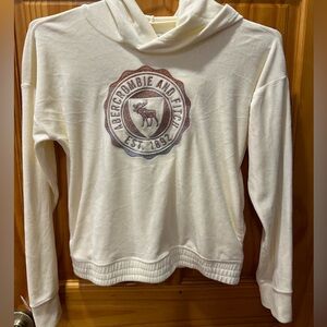 abercrombie kids Cream Velour/Velvet Hoodie/Sweater/Sweatshirt w/ Metallic Logo